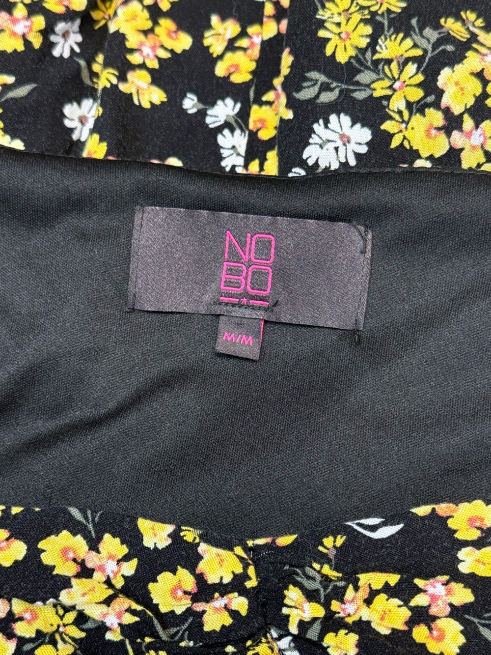 No Boundaries Floral Mini Dress Size M Black Yellow Puff Sleeve Sweetheart Neck - Picture 5 of 5